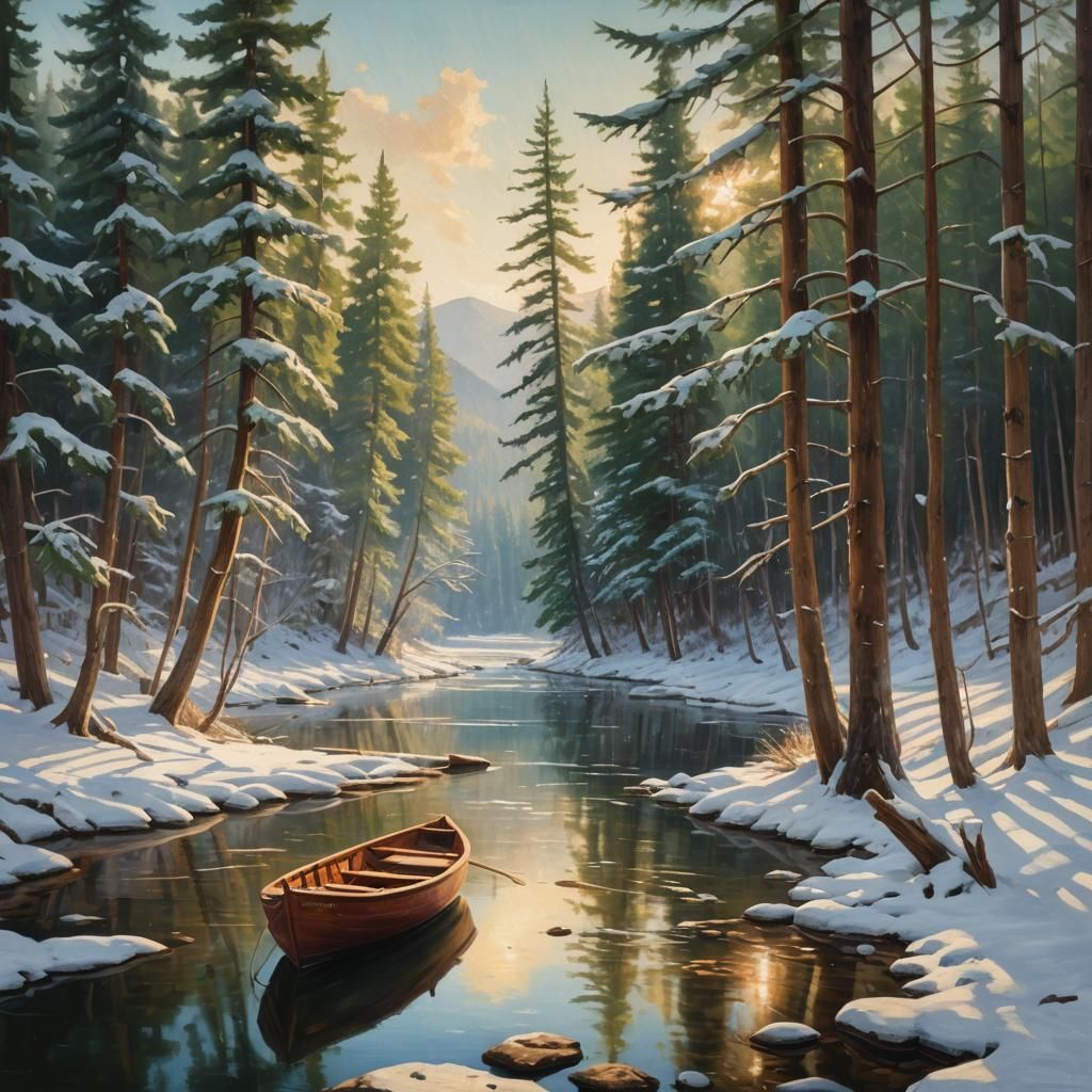 Impressionist River Scene with Boat in Gurney Style