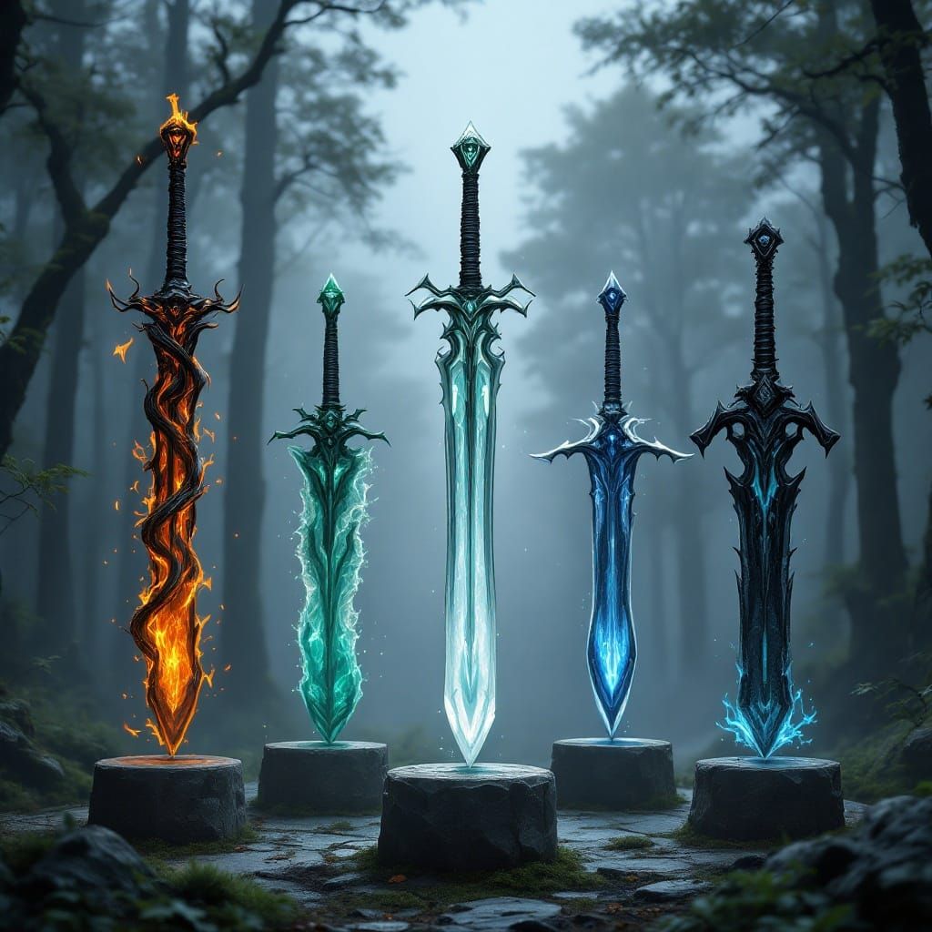 Elemental Swords: Fire, Water, Earth, Air, and Shadow