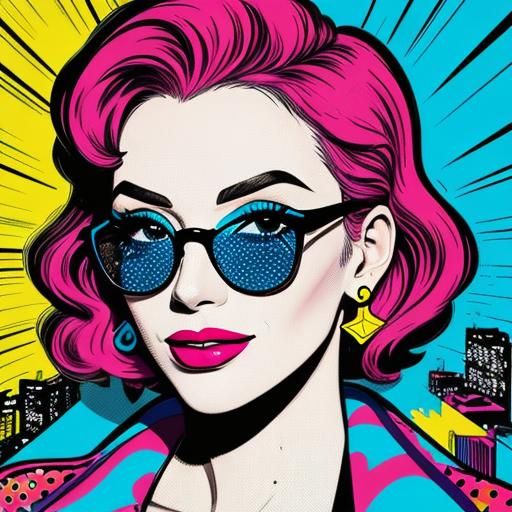 Pop Art Portrait of Woman in City Street
