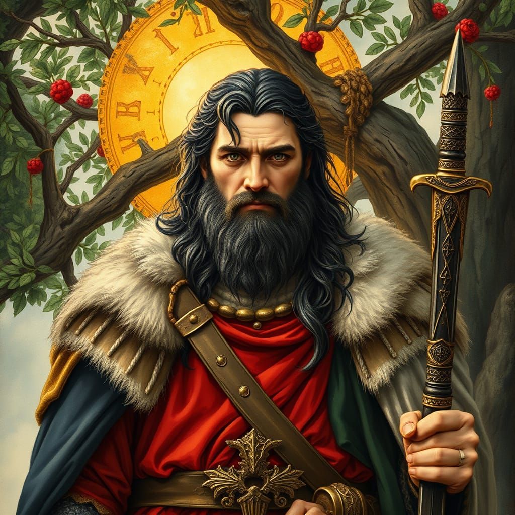 Celtic Warrior King in Pre-Raphaelite Style