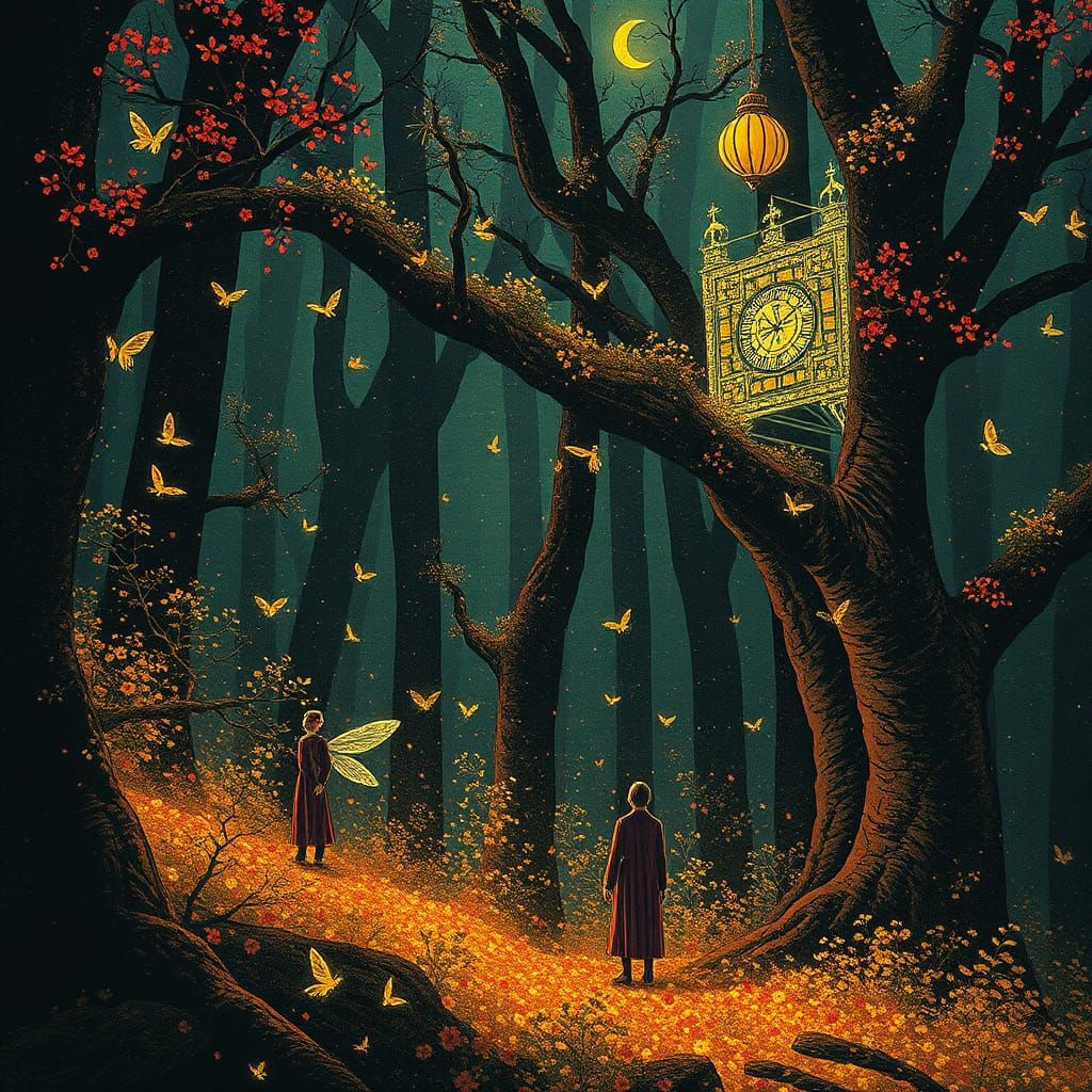 Dreamlike Fairy Tale Scene in Mixed Media