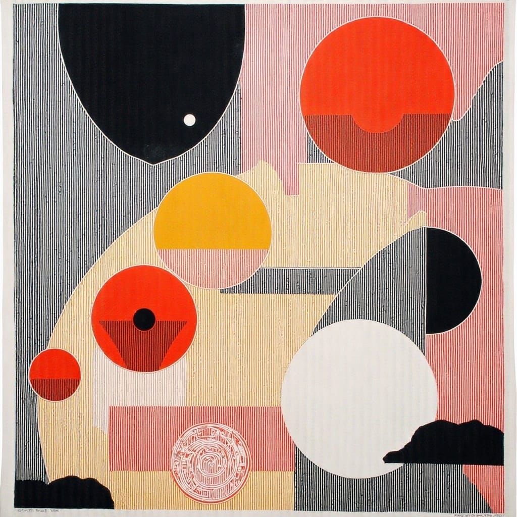 Vibrant Synthwave Woodcut Art in Abstract Expression