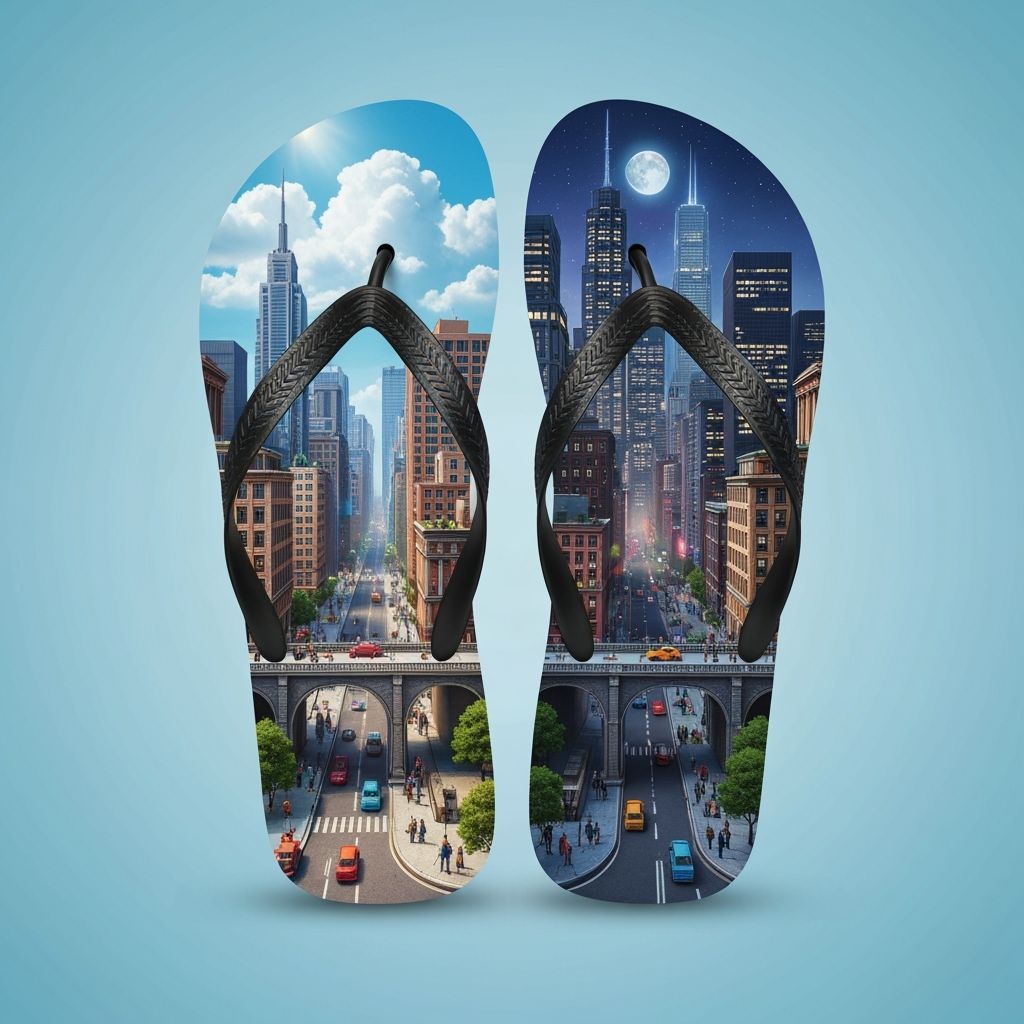 Flip-Flop Cityscapes in a Neon-Lit Futuristic Style