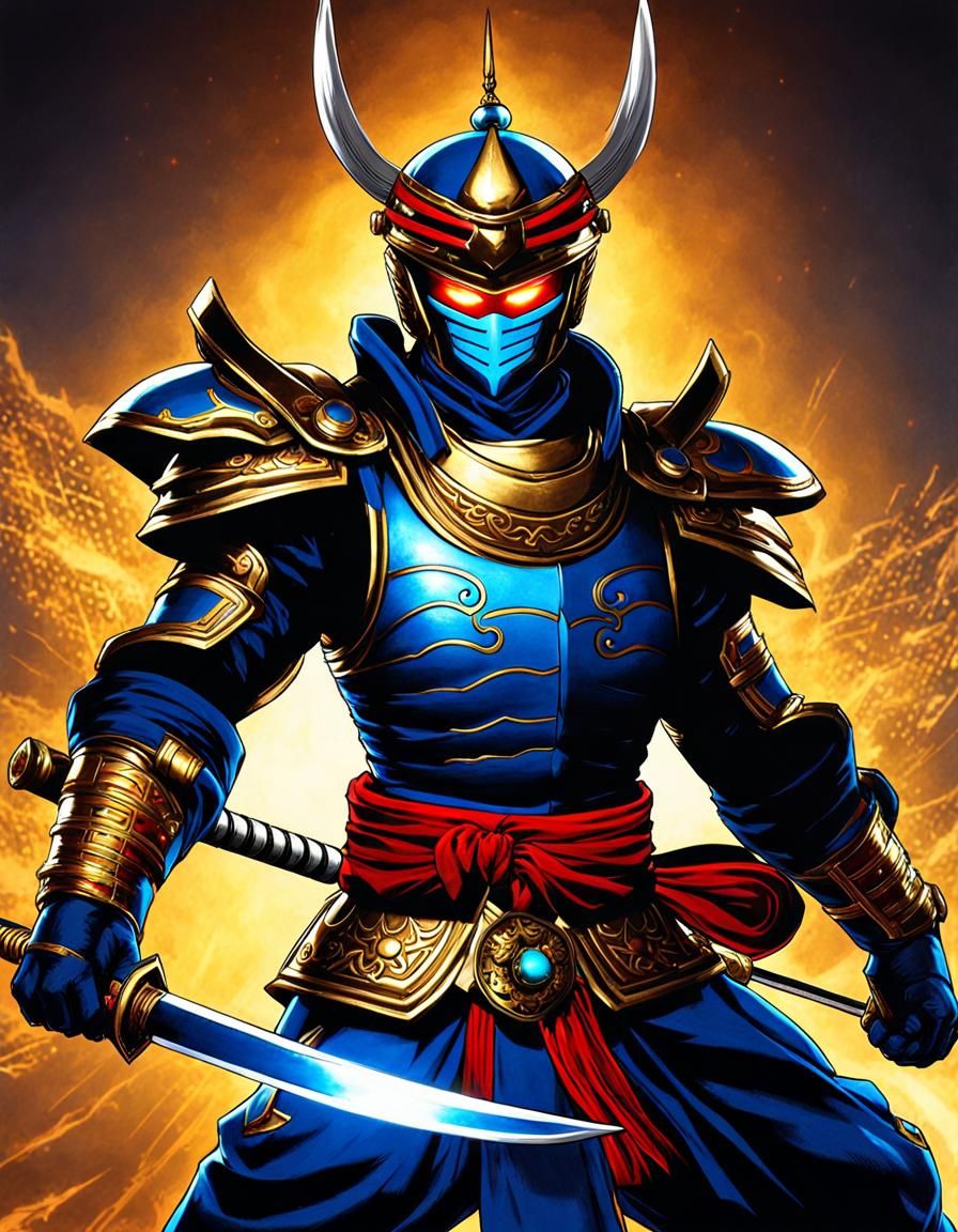 Yoshimitsu in Blue Armor with Glowing Accents