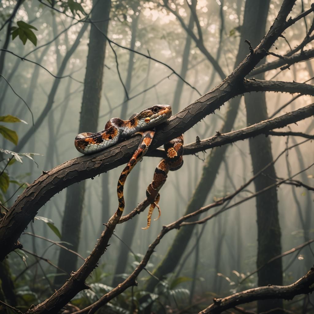 Anery Corn Snake in Misty Forest