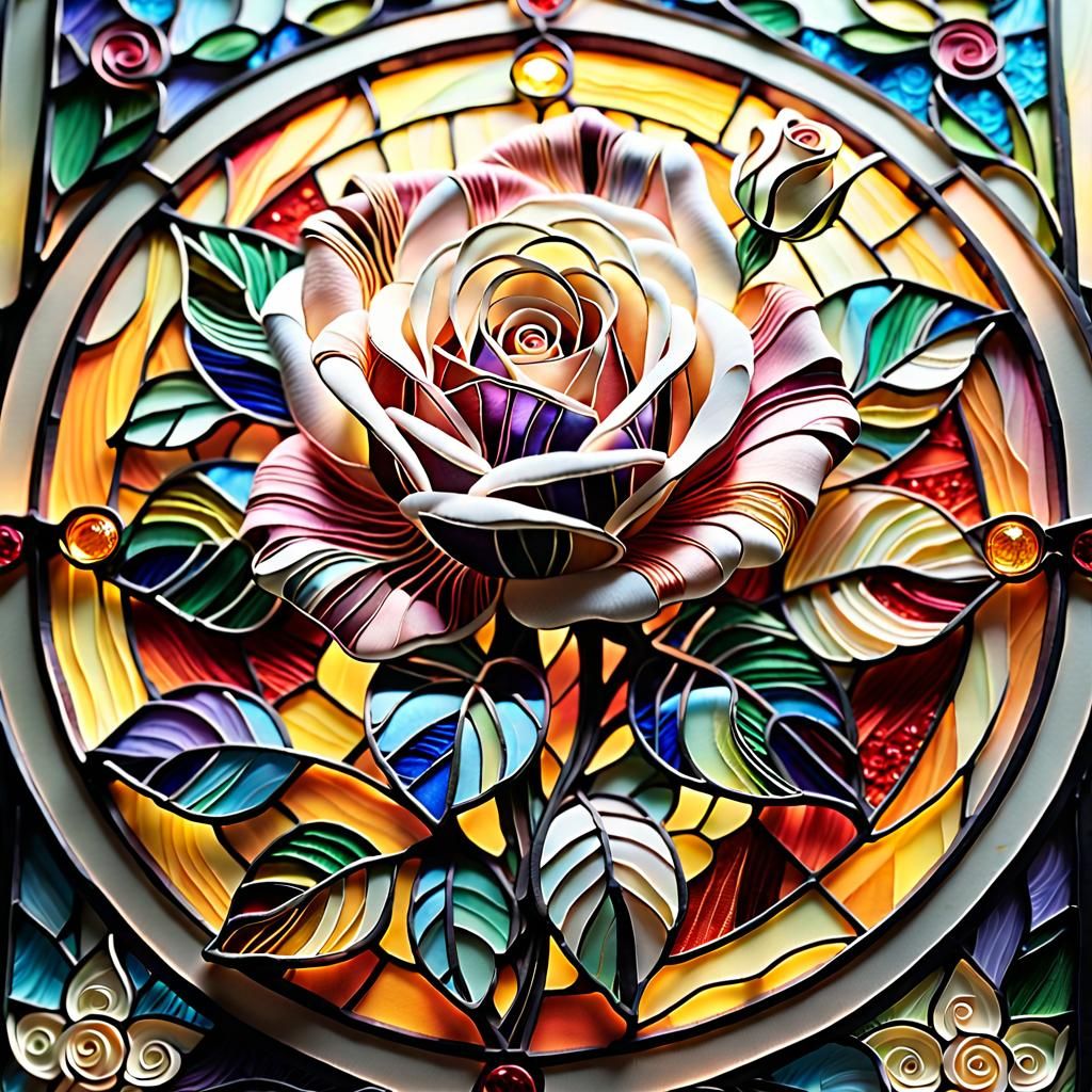 Stained Glass Rose Art Inspired by Quilling