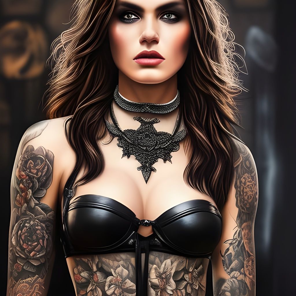 Tattooed Brunette in Leather: Hyperrealistic Post-Apocalypti...