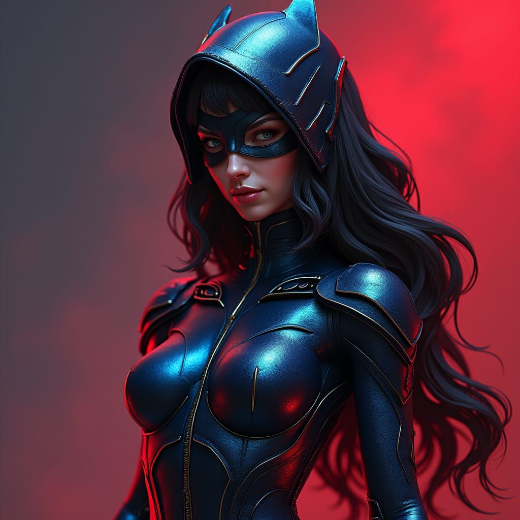 Metallic Superheroine The Raven in Hyperrealistic Detail