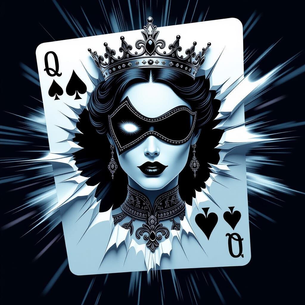 Queen of Spades Emerges from Card with 3D Motion Blur