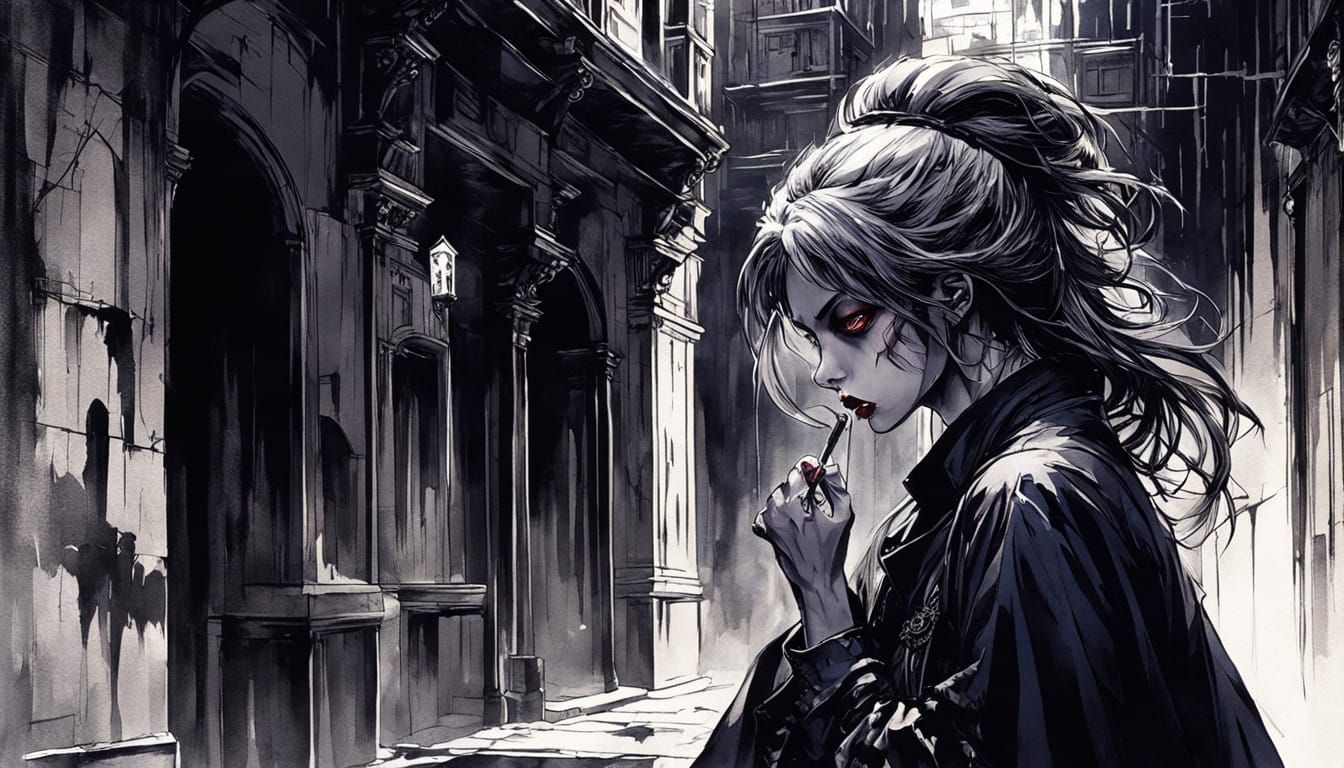 Dark, Gothic Vampire Portrait in Manga Style