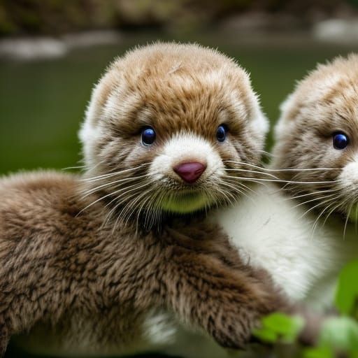 Cute Otters in Spring Wonderland: Photorealistic River Scene