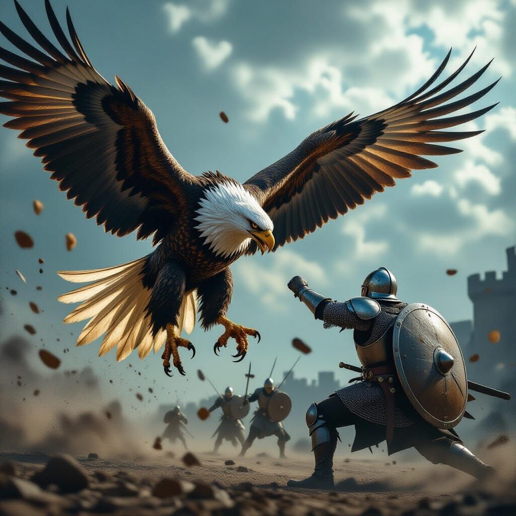 Gryphon Descending Upon Medieval Battlefield
