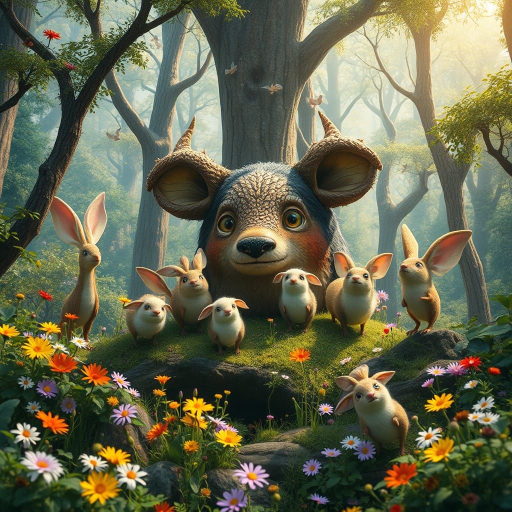 Fantastical Whimsy in Lush Forest Realism