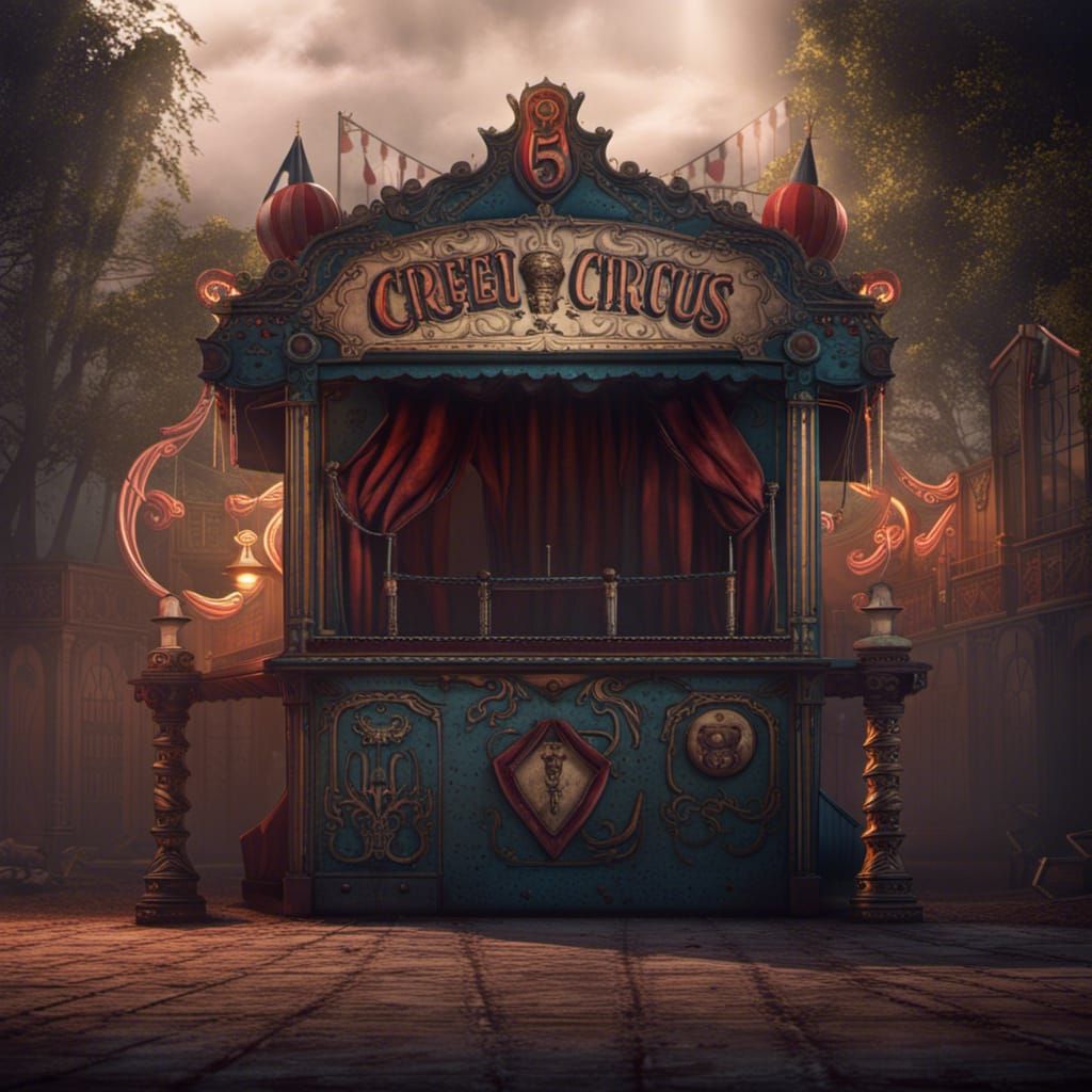 Dark Creepy Circus Ticket Booth: Detailed Matte Painting