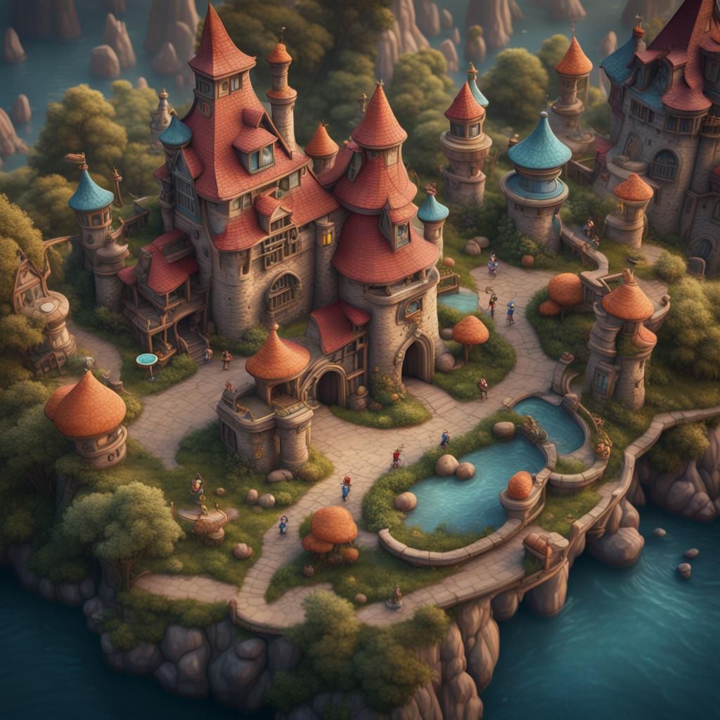 Disney Characters: Detailed Matte Painting in High Angle