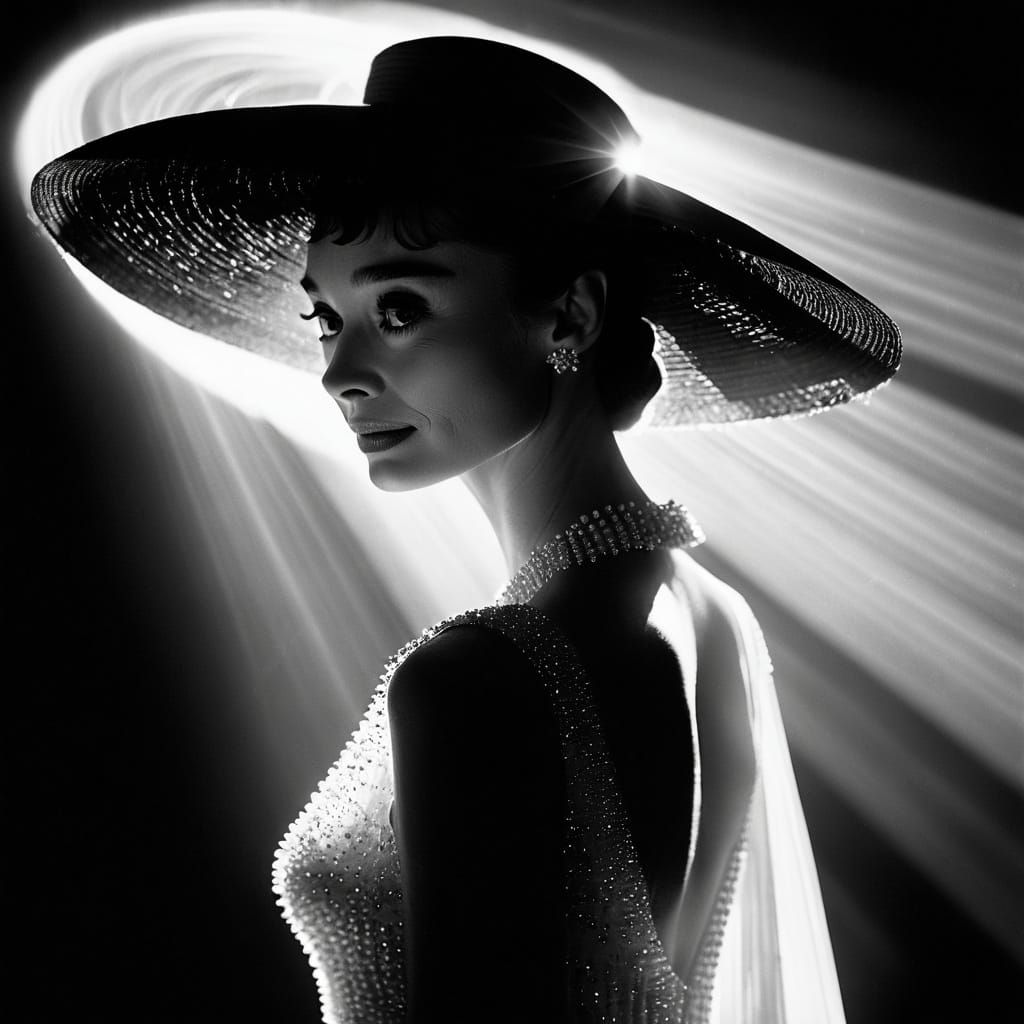 Audrey Hepburn Ethereal Portrait in Volumetric Light