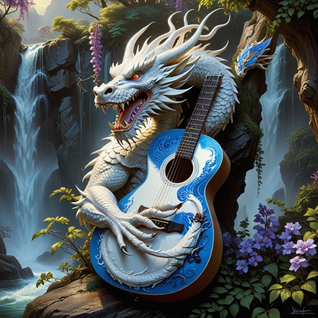 Dragon Guitar in Airbrush Art Style