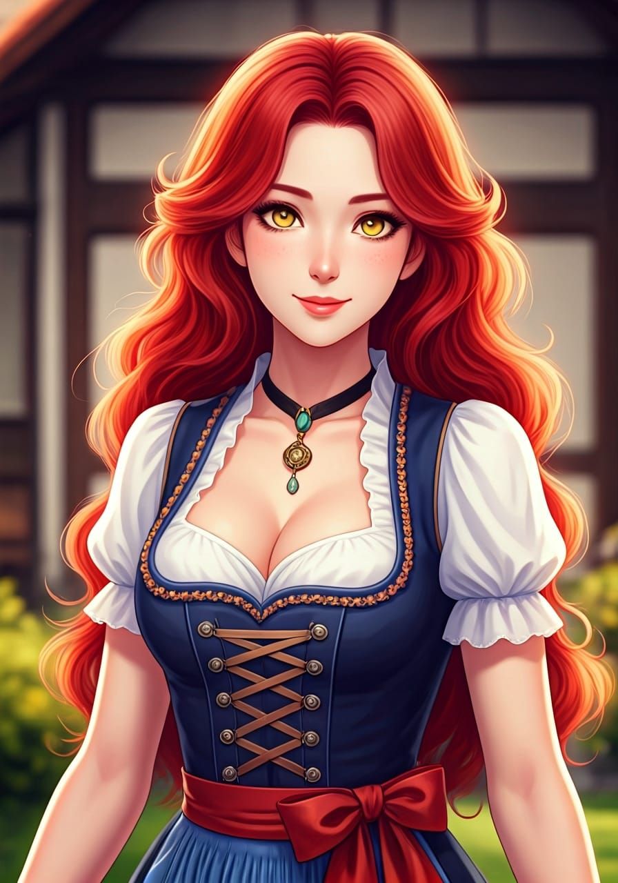 Anime Style Woman in Dirndl Dress