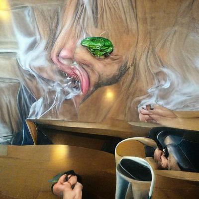 Smoking weed at a coffee shop hyperrealism
