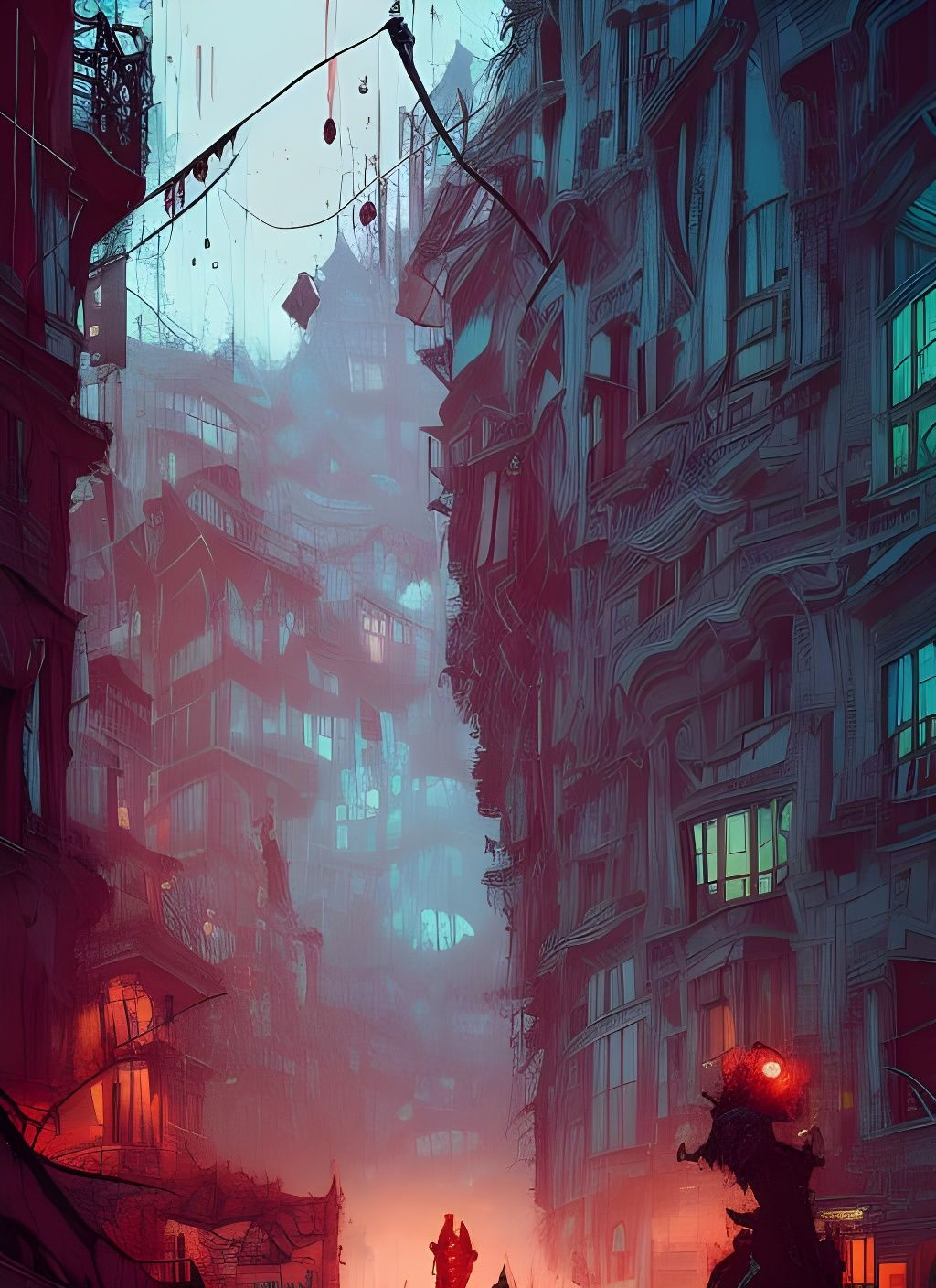 Undead Roam City Streets in Gouache Illustration
