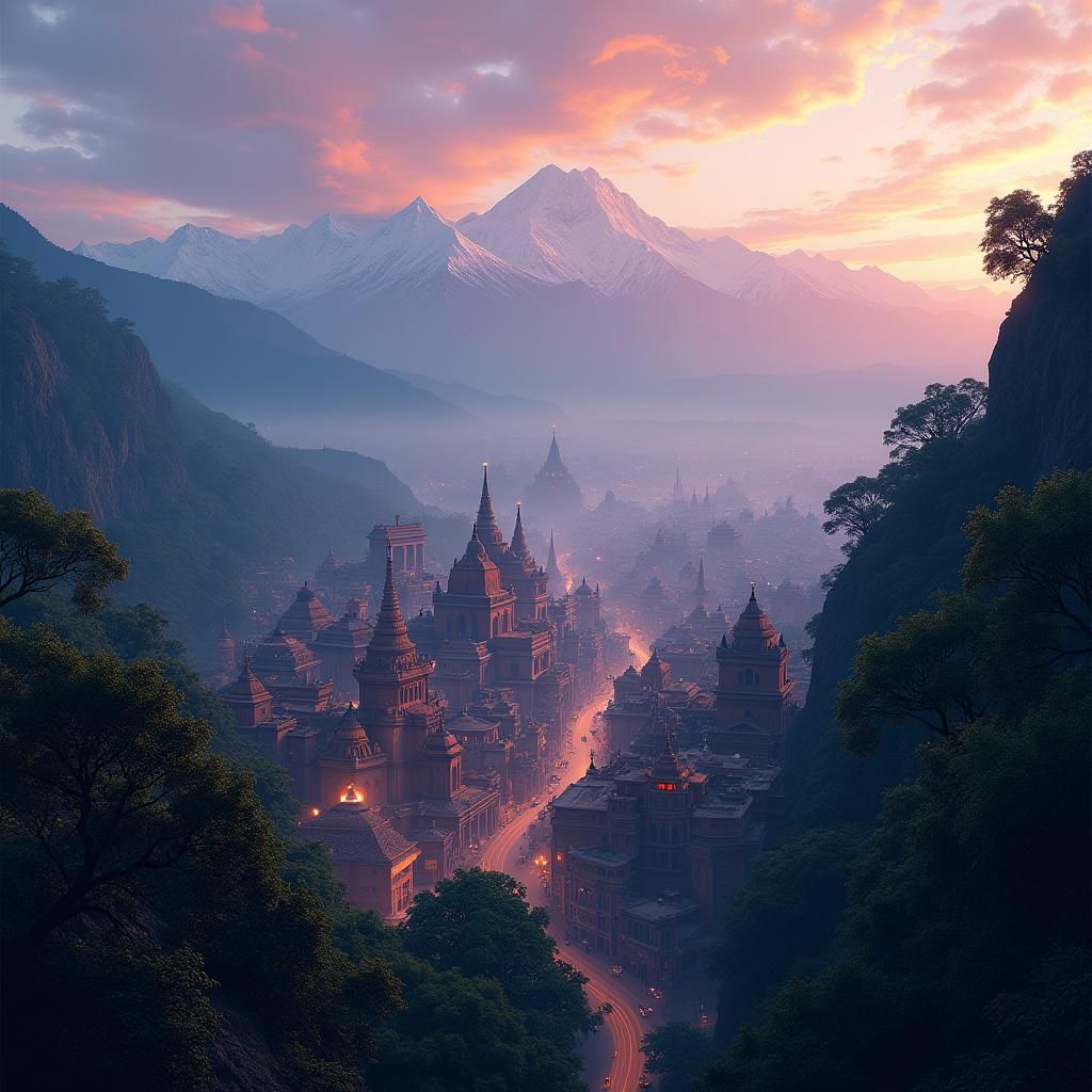 Serene Siliguri Cityscape at Dusk: Matte Painting