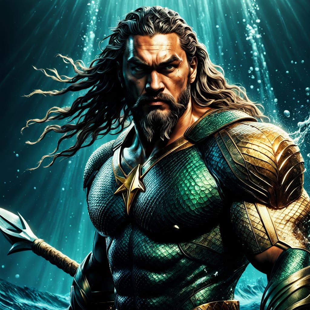Heroic Aquaman Concept Art in Vibrant Oceanic Blues