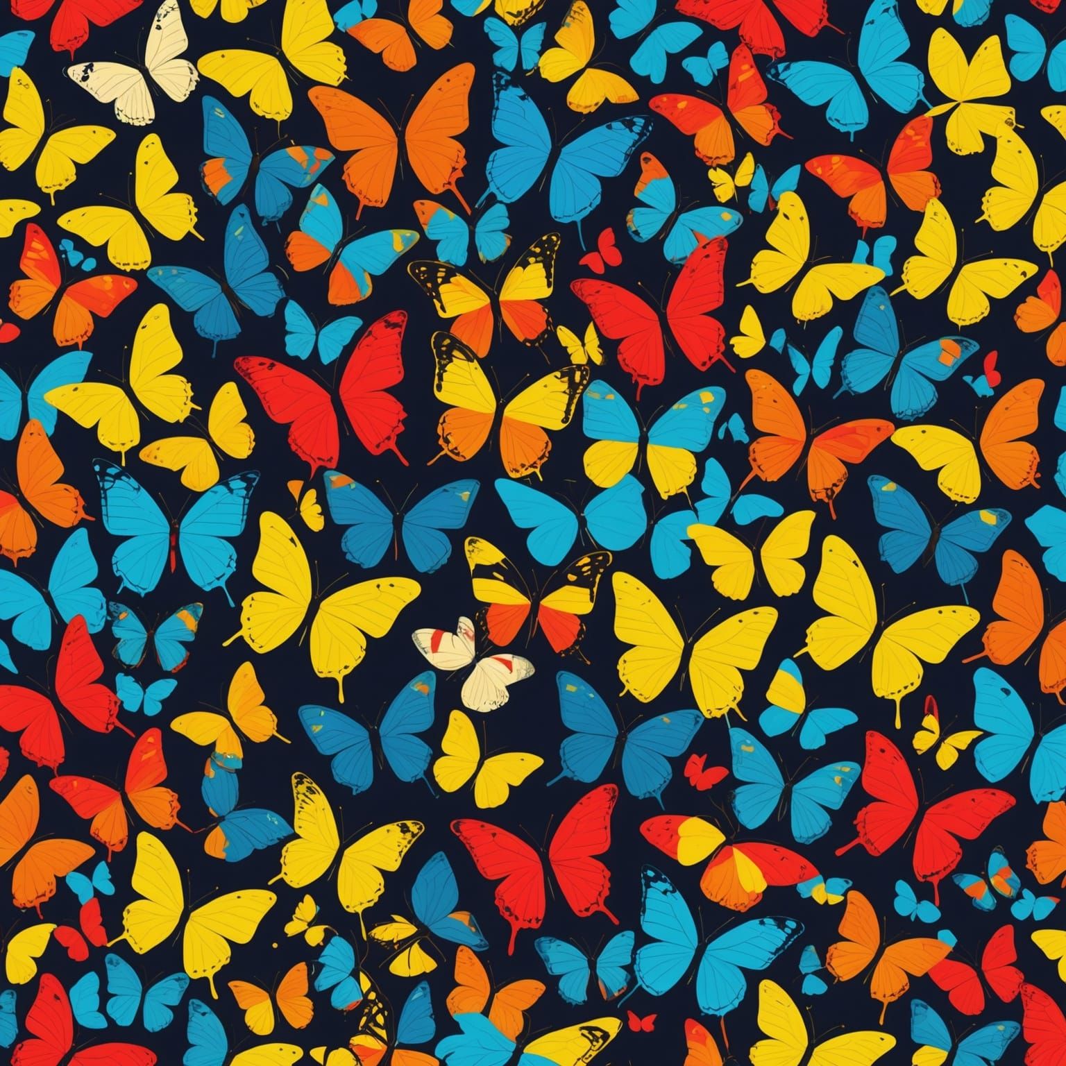 Colorful Butterflies in Pop Art Screen Print Style