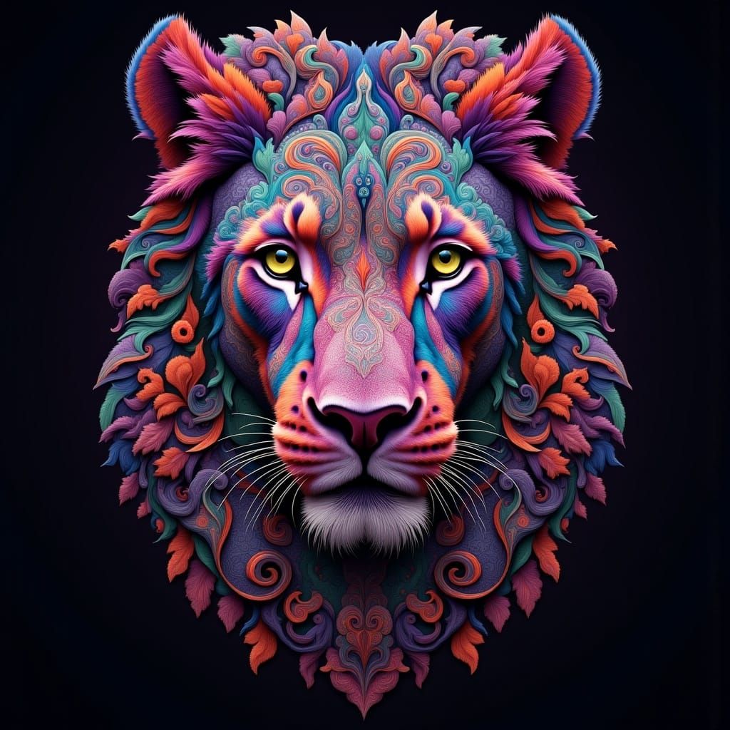 Paisley Lion in Detailed Matte Painting Style