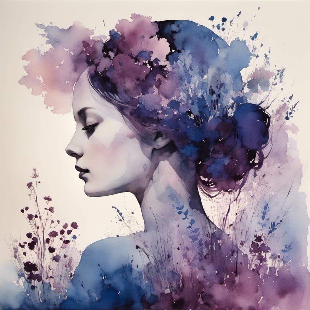 Girl in Meadow Double Exposure in Dreamy Style