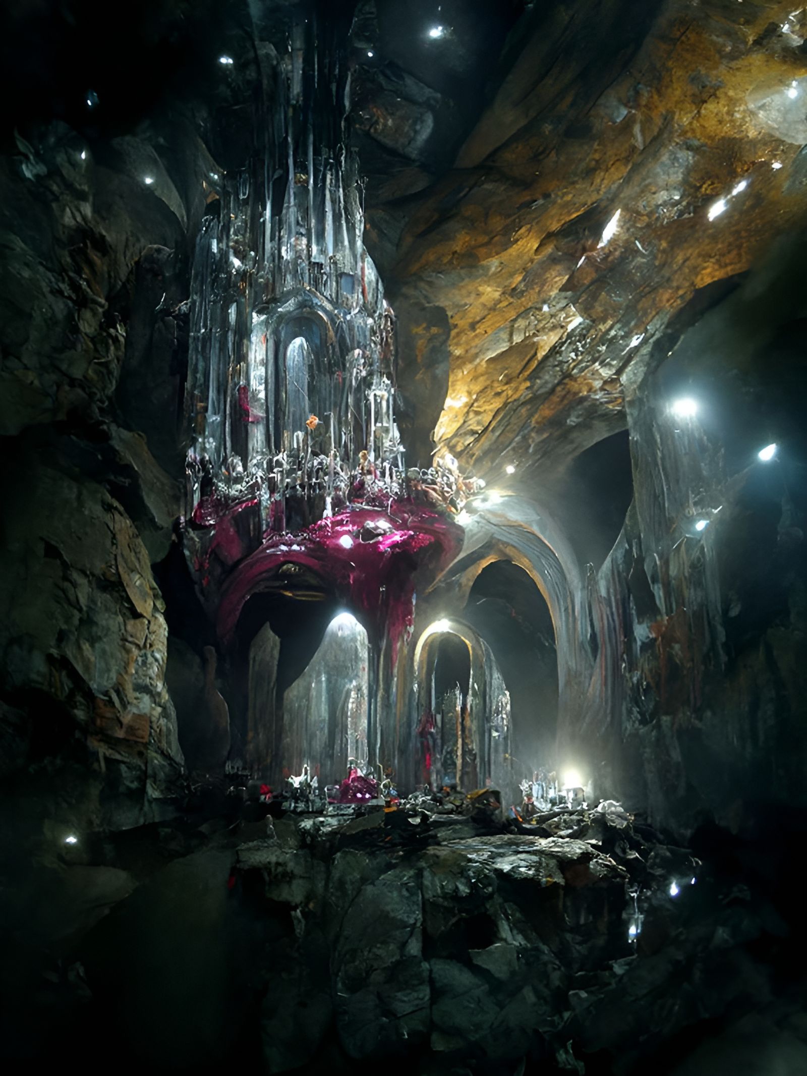Metal Cathedrals in Bright Underground Cave
