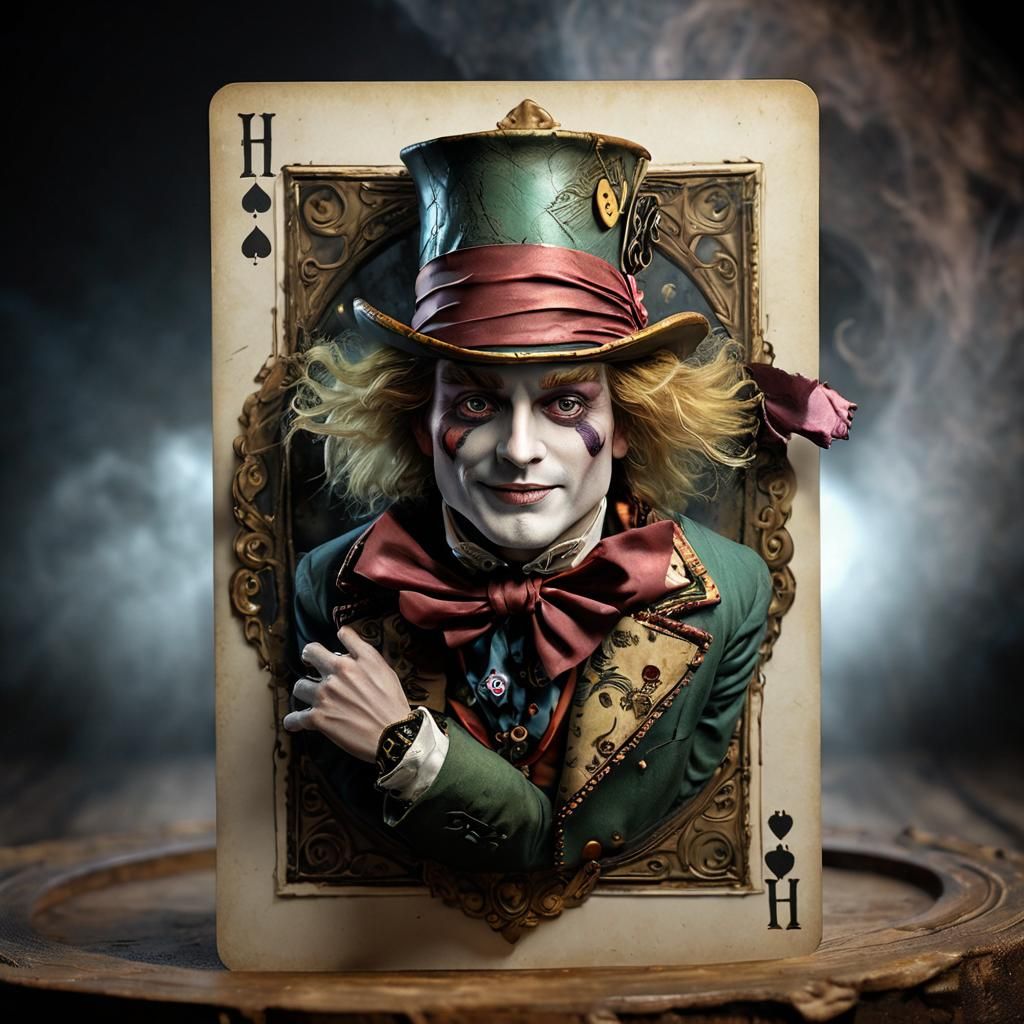 The Mad Hatter Reaching from a Playing Card