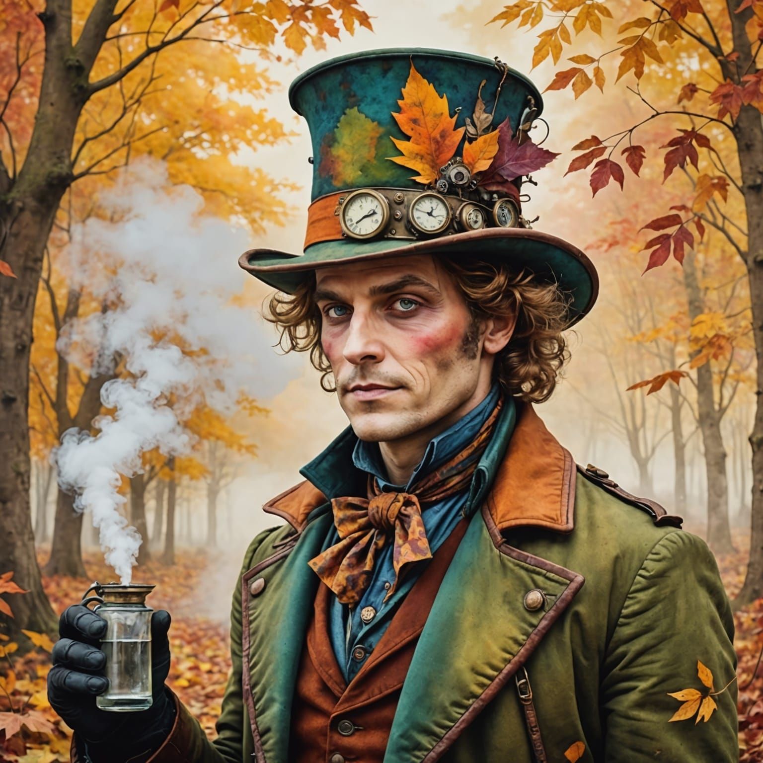 Steampunk Hatter in Fall Colors: Watercolour Style