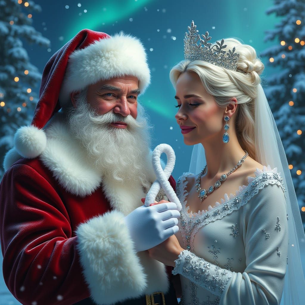 Surreal Santa and Mrs Claus in Winter Wonderland with White....