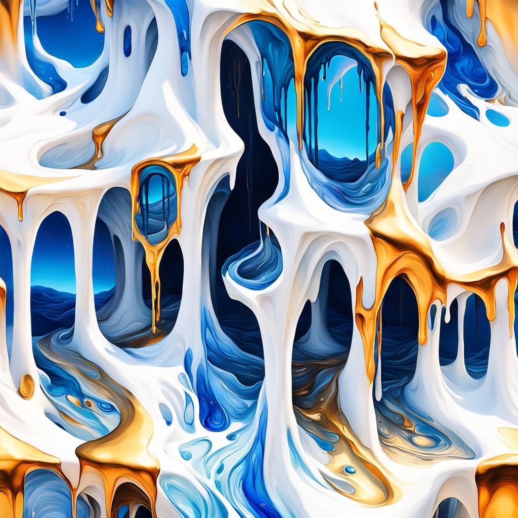 Surreal Molten Glass House in Oil Painting Style