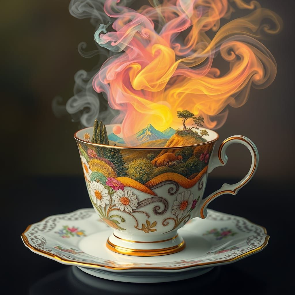 Surreal Cosmic Dreamscape in Pastel Hues and Delicate China