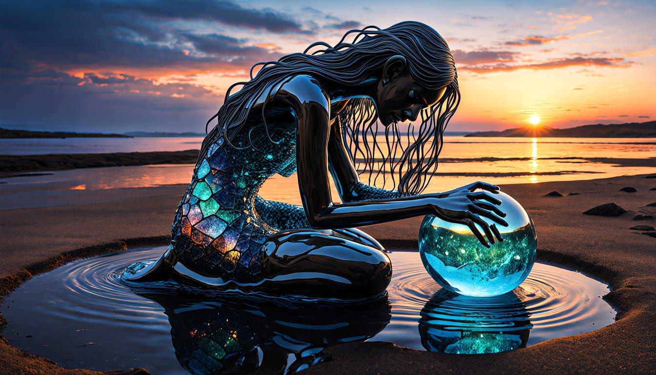 Surreal Fragmented Sculpture of Woman at Sunset