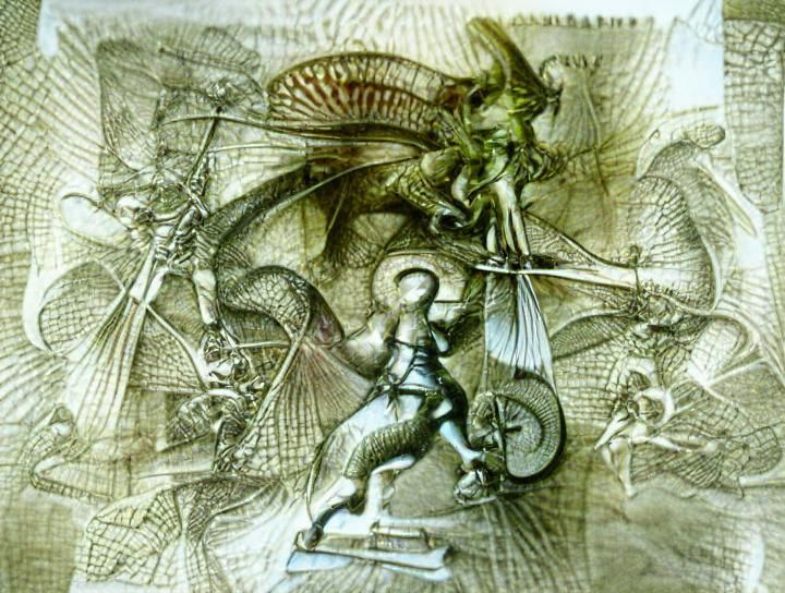 Dragon in Fractal Landscape: Dutch School Oil Painting