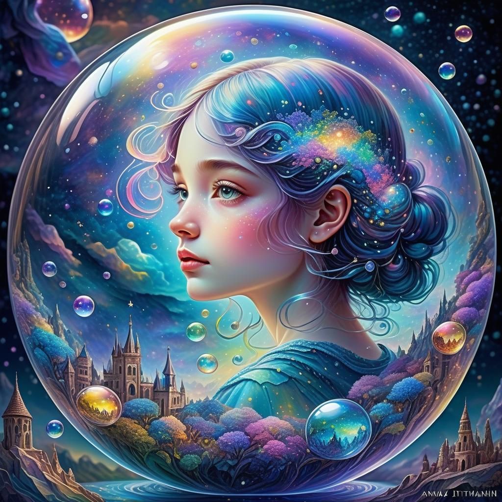 Iridescent Miniature World in a Bubble