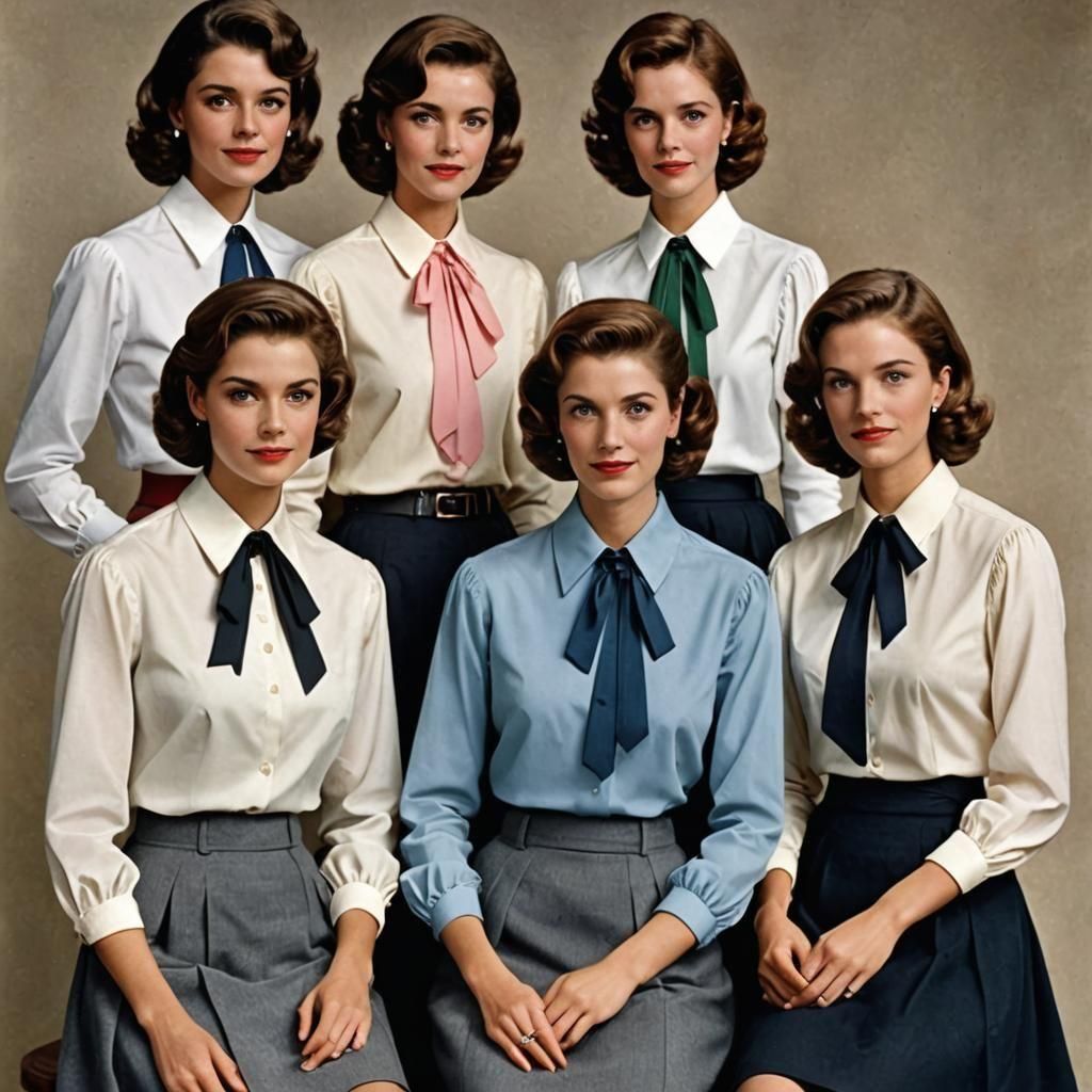 Immaculate Women in Formal Attire with Ribbons