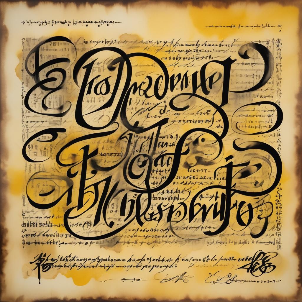 Gothic Calligraphy on Parchment in Abstract Expressionism St...