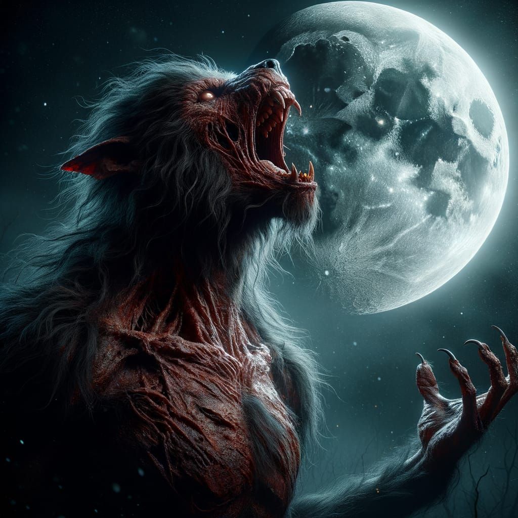Macabre Howling Werewolf in Hyperrealistic Style