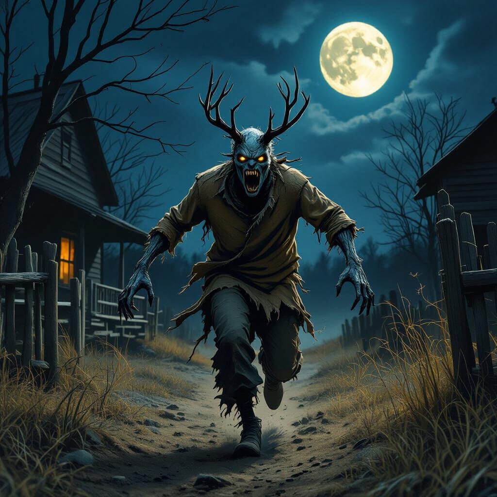 Terrified Wendigo Fleeing Appalachian Holler Yard
