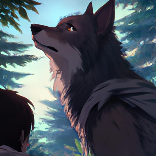 Anime Wolf Key Visual in Ghibli Style