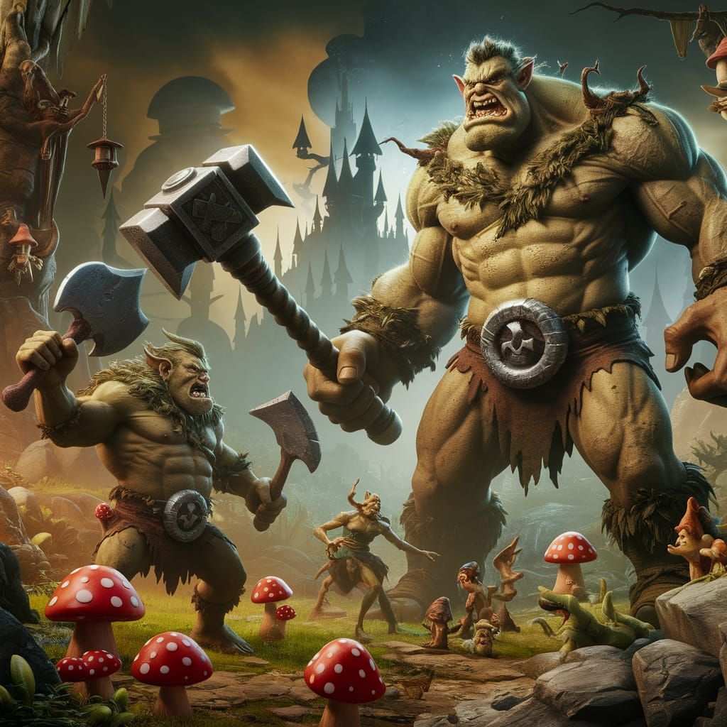 Colossal Cyclops Battles Forest Troll in Epic 3D Duel
