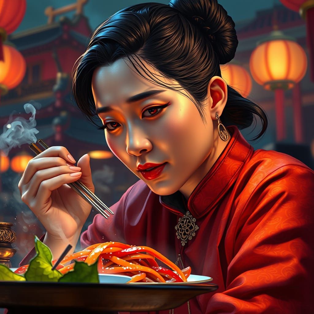 Warmly Lit Chinese Dinner in Hyper-Realistic Style