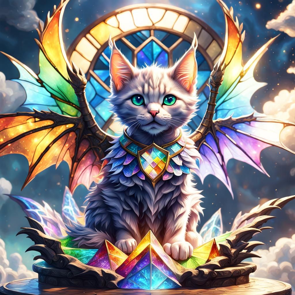 Rainbow Dragon Kitten on a Cloud: Digital Painting