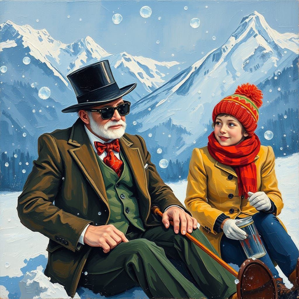 Meerkats in Fancy Suits in Swiss Alps - Neo-Impressionist St...