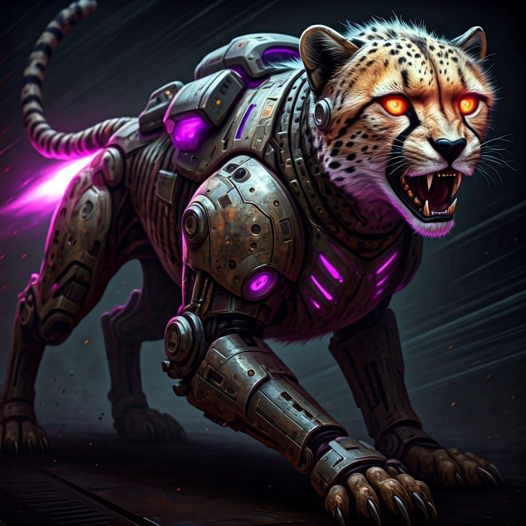 Cybernetic Cheetah Unleashes Dark Futuristic Fury