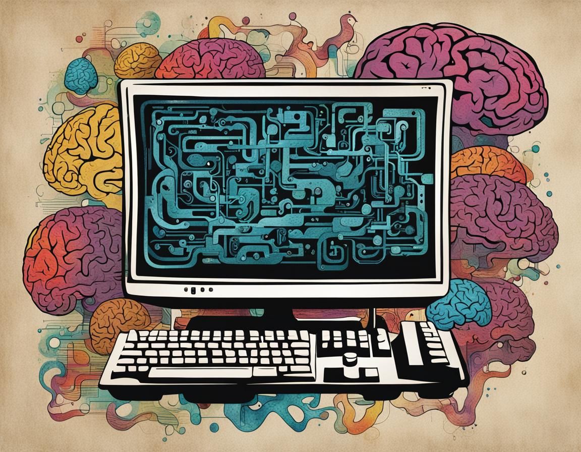 Whimsical Computer Brain Connection Poster