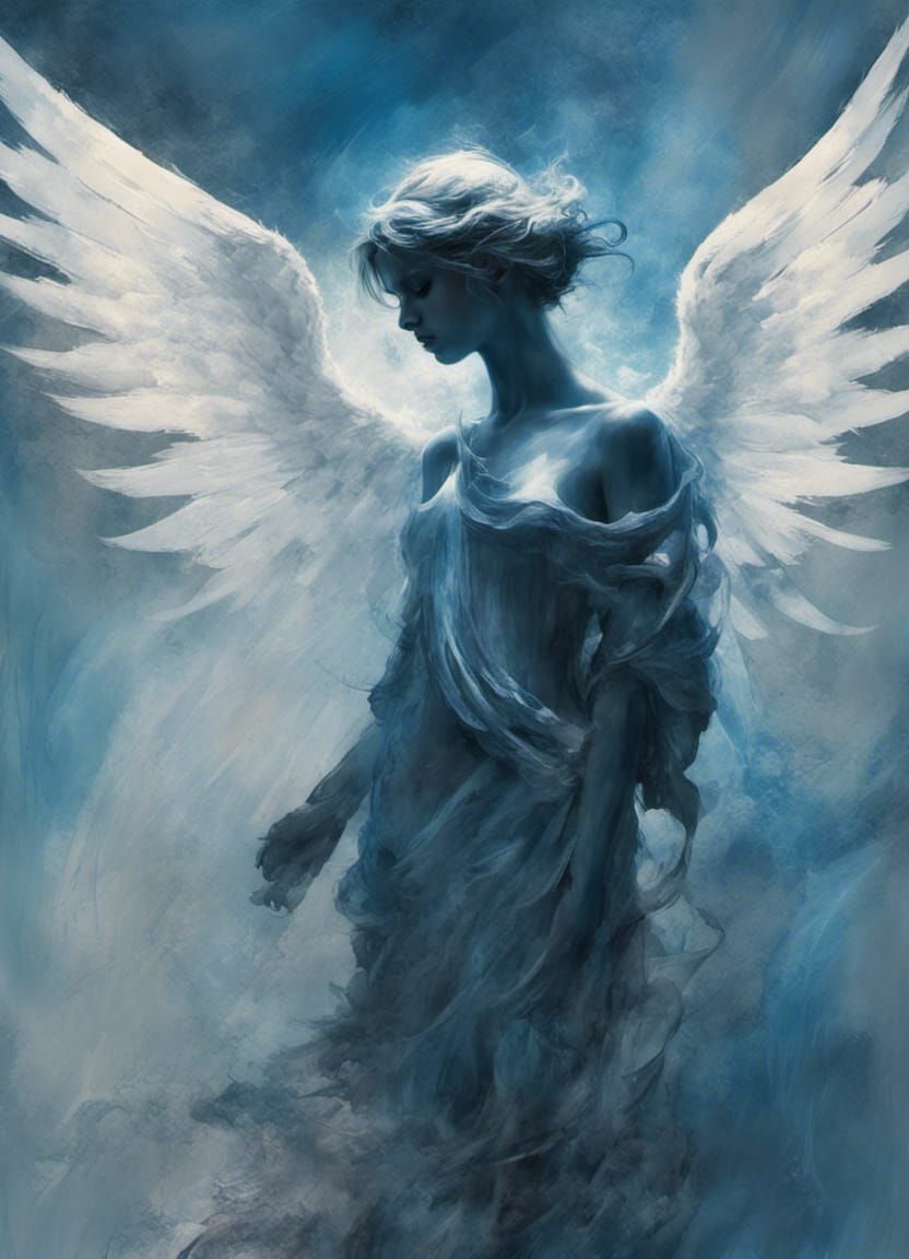 Ethereal Angel Silhouette in Blue Tones